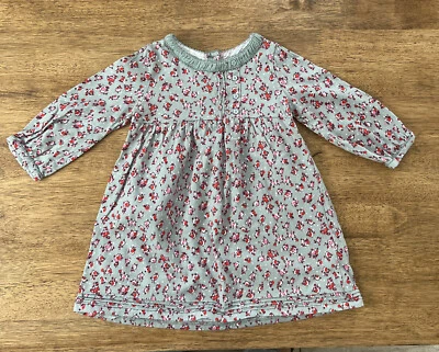 MONSOON DRESS BABY GIRL 12-18 MONTHS GREEN & RED FLOWERS LONG SLEEVED - Image 1 of 4
