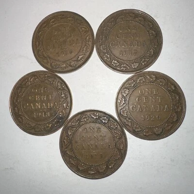 Canada Large One Cent Lot 1916 1917 1918 1919 1920 Five Coin Set King George 5th - Image 1 of 4