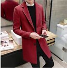 Mens Wool Blend Lapel Collar Single Breasted Trench Outwear Fashion Slim Coat