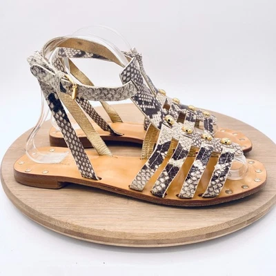 Sandalias Kate Spade para mujer 8,5 cuero beige piel de serpiente gladiador tachonado Foto 1 de 4
