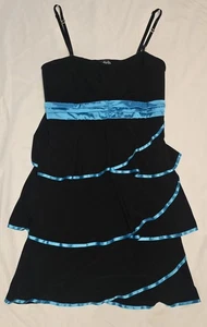 Vintage Deb Tiered Party Cocktail Dress Black Knit Blue Satin Women's Size 3x - Picture 1 of 8