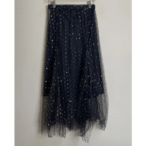 Anthropologie Eva Franco Black Zelda Metallic Polka Dot Tulle Mesh Skirt Size 4 - Picture 1 of 11