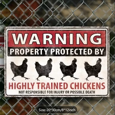 Металлический знак настенное искусство деревенские высококвалифицированные цыплята защита собственности предупреждение - Изображение 1 из 4