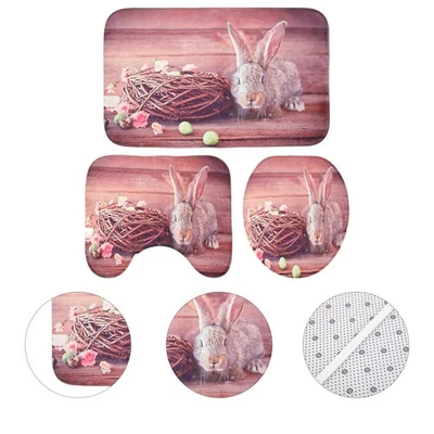  3 in 1 osterhase muster bad matte set rutschfeste waschraum carpet kontur matte - Bild 1 von 4