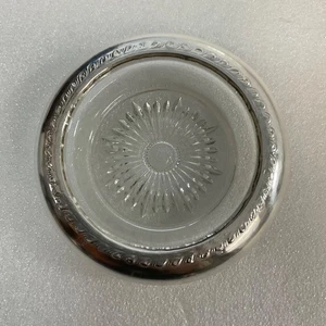 Posavasos de vidrio vintage con borde de plata de ley vajilla de 4 pulgadas - Imagen 1 de 8