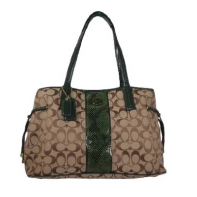 Coach Carryall Signature Khaki and Green Jacquard Python Stripe Tote Bag - Image 1 of 4