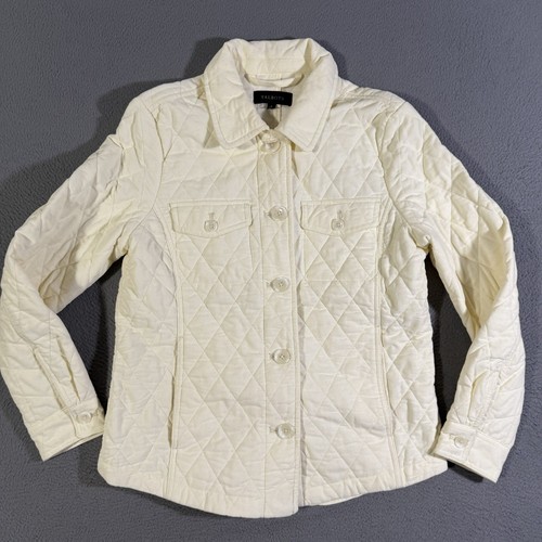 OFF WHITE Giacca trapuntata Talbots panna velluto a coste taglia piccola S bottoni bianco sporco tasche