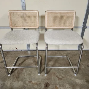 Wayfair MCM Cane Back Boucle Fabric Counter Height Stool (Set of 2) in White - Picture 1 of 6
