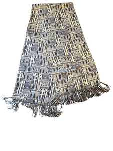 Vintage Architectural Print Fringe Scarf Black & Cream Rectangular Design Artsy - Picture 1 of 3