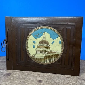 Vintage Scrapbook U.S. Capital Building Photo Album Faux Tool Leather RARE - Picture 1 of 9