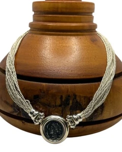 Roman Empire replica coin multi strand sterling silver necklace Italy vintage - Picture 1 of 18