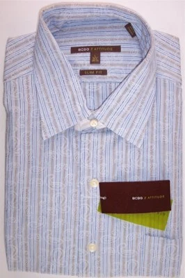 Camisa de vestir ajustada BCBG SLIM FIT azul a rayas cachemir, 16,5 (34/35), $49,50 Foto 1 de 2