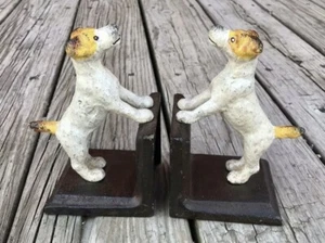 Cast Iron Fox Terrier Dog (Yellow Ear/Tail) Dog Retro Heavy Bookends - Picture 1 of 5
