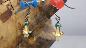 Vintage Sterling Silver 925 Earrings Enamel Bellflower Flowers Enamel Cute - Picture 1 of 10