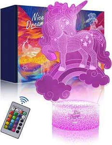 Nice Dream Unicorn 3D Illusion Night Light for Kids 16 Colors Remote Control - Picture 1 of 7
