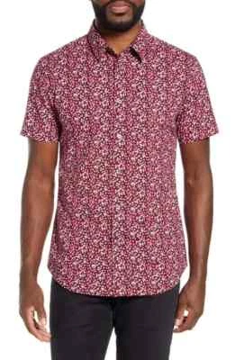 John Varvatos Doug Slim Fit Short Sleeve Button Up In Raspberry Size: Large - Image 1 of 4