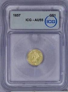 1857 Gold Dollar $1 ICG AU55 - Picture 1 of 2