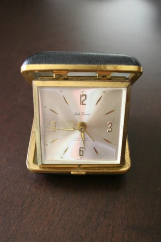 Vintage Seth Thomas Travel Desk Clock Manual Wind Black Case Seven Jewels WORKS Cover