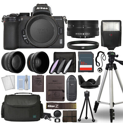 Nikon Z50 Mirrorless Camera Body + 3 Lens Kit 16-50mm Z VR + 32GB + Flash & More>