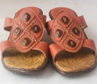 Mujer Tsonga Tacones Talla 6 Naranja Cuero Gatito Tacón Slides  Foto 1 de 4