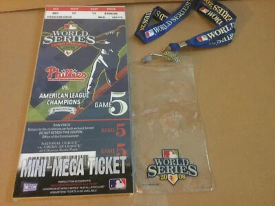 PHILLIES 2008 MINI MEGA WORLD SERIES TICKET GAME 5 & LANYARD W/PIN SGA - Image 1 of 2