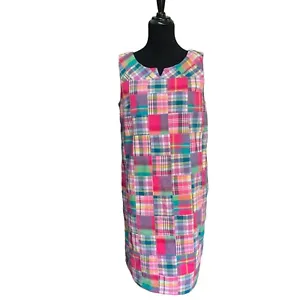 Talbots Madras Patchwork Shift Dress Sz 12 Sleeveless Lined Multicolor Pockets - Picture 1 of 11
