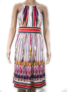 London Times Damen Kleid Größe 6 Rot Weiß Lila Streifen Hoher Schlitz Ausschnitt Midi - Bild 1 von 8
