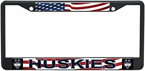 NCAA UConn Connecticut Huskies Laser-Cut Acrylic USA Flag License Plate Frame Cover