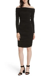 Elizabeth and James Blaise Off the Shoulder Ruched Dress Black Small $375 New - Picture 1 of 5