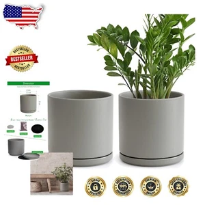 Indoor Ceramic Planter Set - 8-Inch Pots with Drainage Holes & Accessories - Picture 1 of 9