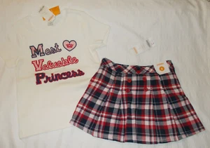 GYMBOREE Girl 2pc Short Sleeve ivory cotton Shirt top Navy Plaid Skirt NWT 6 SET - Picture 1 of 3