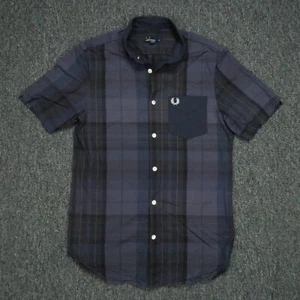 Fred Perry Shirt Mens Extra Small Blue Plaid Short Sleeve Button Lightweight - Picture 1 of 8