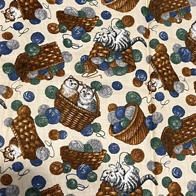 VIP Cranston Fabric Cats Kitten Playing With Yarn Baskets 43”x34” - Image 1 of 4