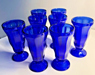 Vintage Glassware-Anchor Hocking Cobalt Blue- 8 footed goblets /glasses - Image 1 of 4