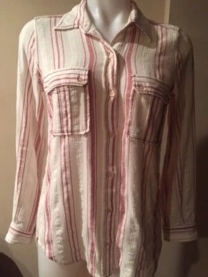 ISABEL MARANT 34/2 COTTON GAUZE RED & WHITE STRIPE TOP SHIRT BLOUSE # 3055 - Image 1 of 4