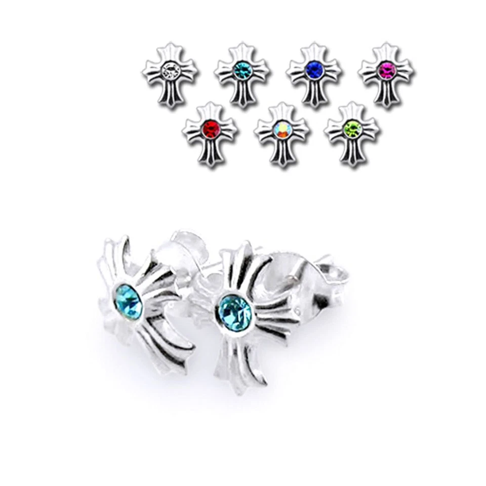 Paar Ohrstecker 925 Sterling Silber Kreuz Gothic Stein Zirkonia Kristall - Bild 1 von 1