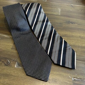 Hugo Boss Men’s Ties Bundle Black Tan Stripe Pattern Tie Career Professional - Picture 1 of 3