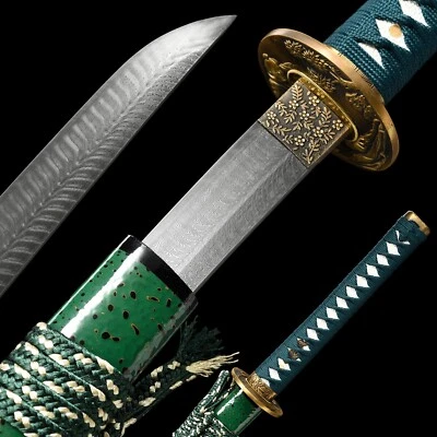 Espada afilada samurai japonesa Katana de acero doblada Damasco lista para la batalla hecha a mano Foto 1 de 4