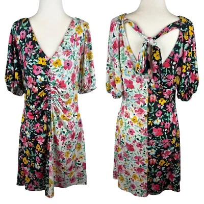 ASOS Design Womens Floral Print Mini Dress Size 10P Colorblock Ruched Retro - Image 1 of 4