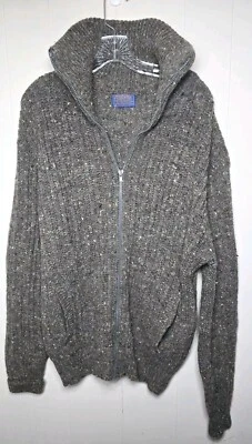 Pendleton Vintage 1960's Virgin Wool Zip Up Grey High Neck Cardigan Mens Sz L - Image 1 of 4
