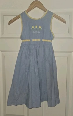 Vtg. Oshkosh Pinafore Chambray Dress Blue Floral Cotton Jumper Dz. 6 Gingham - Image 1 of 4