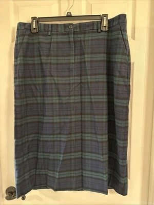 LL Bean Reloj Negro Cuadros Algodón Midi Calce Clásico Falda Verde Azul Tartán Talla 18W Foto 1 de 4