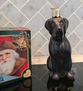 Old World Christmas Black Labrador Glass Tree Ornament In BOX New 12385 Lab Dog - Picture 1 of 7