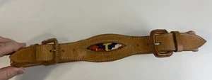 Women’s Southwest Belt Brown Leather Multicolor Woven Inserts Double Buckle Sz L - Picture 1 of 9