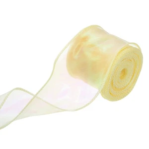 2 cintas de gasa de cinta de organza con cable transparente de 3/8" de ancho amarillo limón de 10 yardas - Imagen 1 de 7
