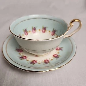 Vtg 1930s Victoria C&E Bone China Mint Green Gold Accents Cup Saucer *REPAIRED* - Picture 1 of 13