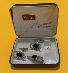 VINTAGE TRADITION AWARD COLLECTION MANSCHETTENKNOPF / KRAWATTE TAC SET SILBERFARBEN / SCHWARZ - Bild 1 von 8