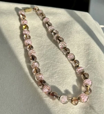 Murano Hand Made Pink Cloud Beads with Gold Foil Bits Necklace - Image 1 of 4