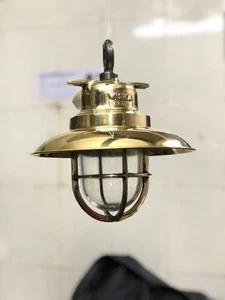 Lámpara colgante Wiska industrial marina vintage de latón con pantalla - Imagen 1 de 9