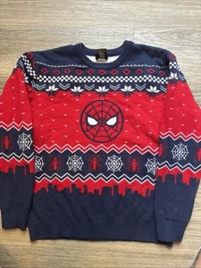 Marvel Spiderman Pullover Sweater Childs Size Youth Large Christmas Red & Navy - Picture 1 of 10